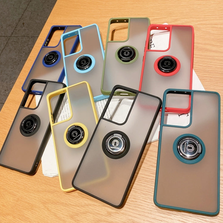 For Samsung Galaxy S21 Ultra 5G Q Shadow I Ring Kickstand PC and TPU Hybrid Phone Case