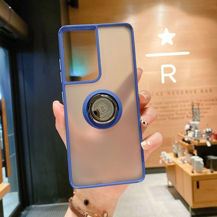For Samsung Galaxy S21 Ultra 5G Q Shadow I Ring Kickstand PC and TPU Hybrid Phone Case