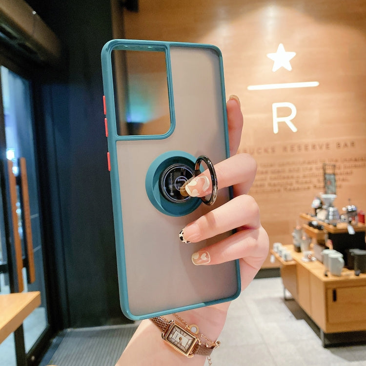 For Samsung Galaxy S21 Ultra 5G Q Shadow I Ring Kickstand PC and TPU Hybrid Phone Case