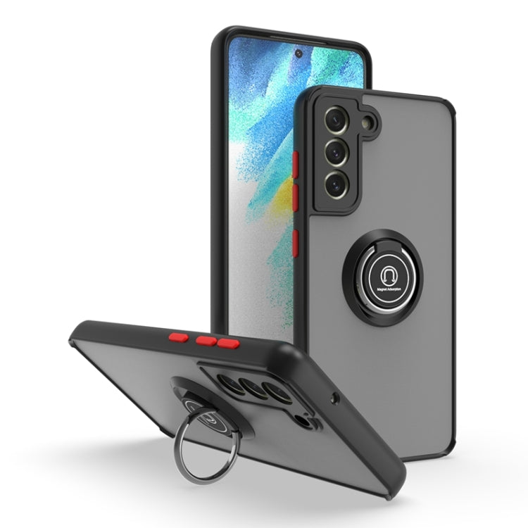 For Samsung Galaxy S21 FE 5G Q Shadow I Ring Kickstand PC and TPU Hybrid Phone Case