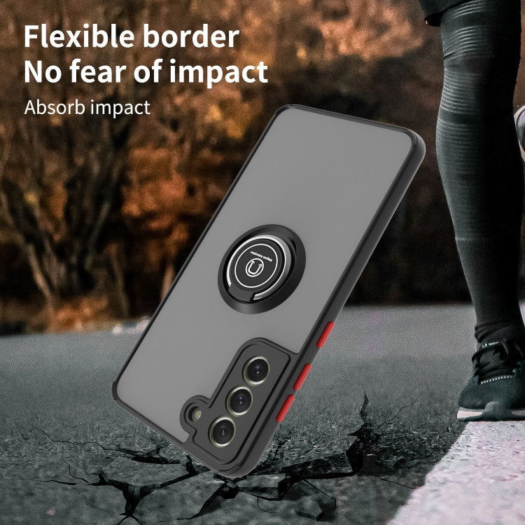 For Samsung Galaxy S21 FE 5G Q Shadow I Ring Kickstand PC and TPU Hybrid Phone Case