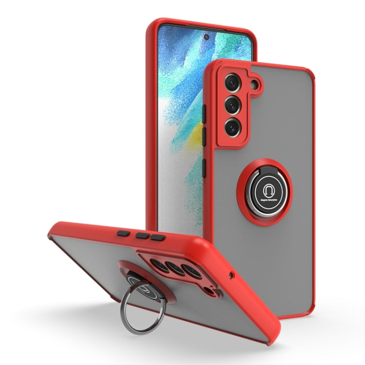 For Samsung Galaxy S21 FE 5G Q Shadow I Ring Kickstand PC and TPU Hybrid Phone Case