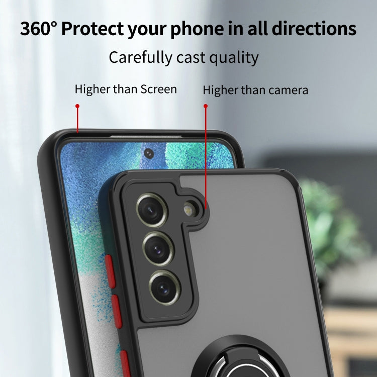 For Samsung Galaxy S21 FE 5G Q Shadow I Ring Kickstand PC and TPU Hybrid Phone Case