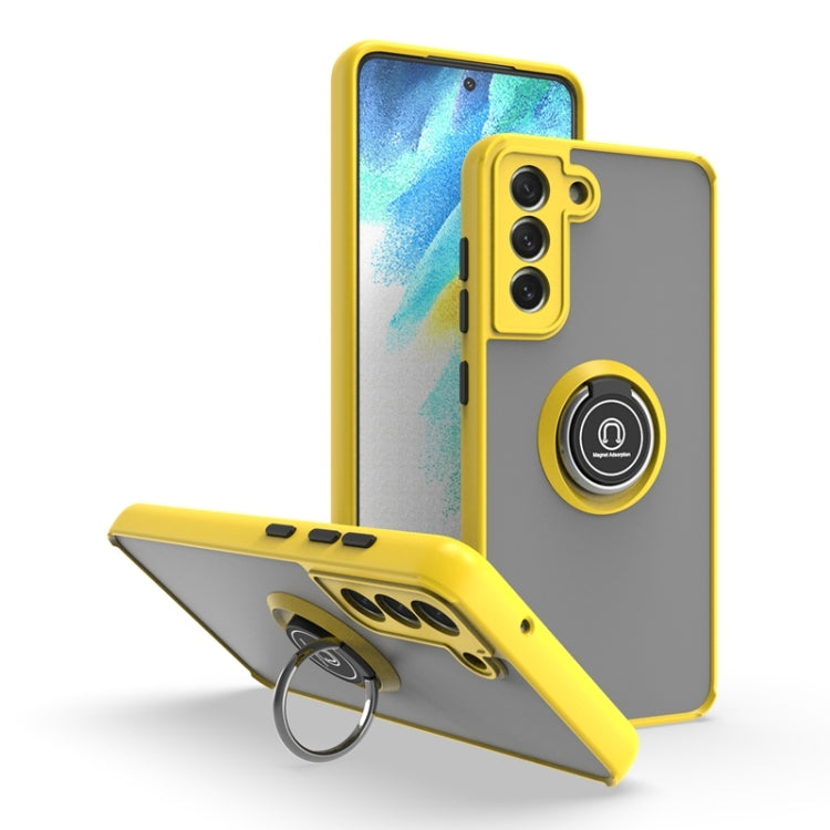 For Samsung Galaxy S21 FE 5G Q Shadow I Ring Kickstand PC and TPU Hybrid Phone Case