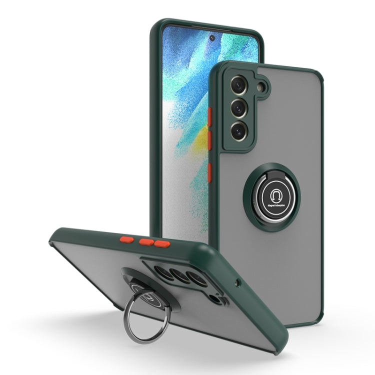 For Samsung Galaxy S21 FE 5G Q Shadow I Ring Kickstand PC and TPU Hybrid Phone Case