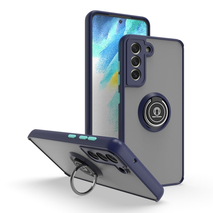 For Samsung Galaxy S21 FE 5G Q Shadow I Ring Kickstand PC and TPU Hybrid Phone Case