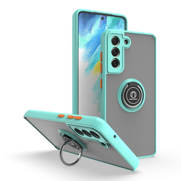 For Samsung Galaxy S21 FE 5G Q Shadow I Ring Kickstand PC and TPU Hybrid Phone Case
