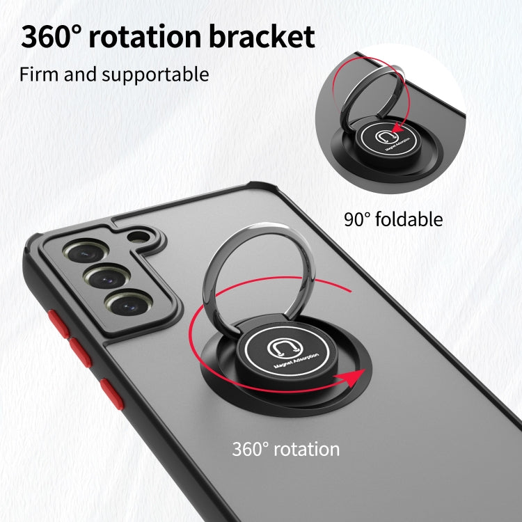 For Samsung Galaxy S21 FE 5G Q Shadow I Ring Kickstand PC and TPU Hybrid Phone Case