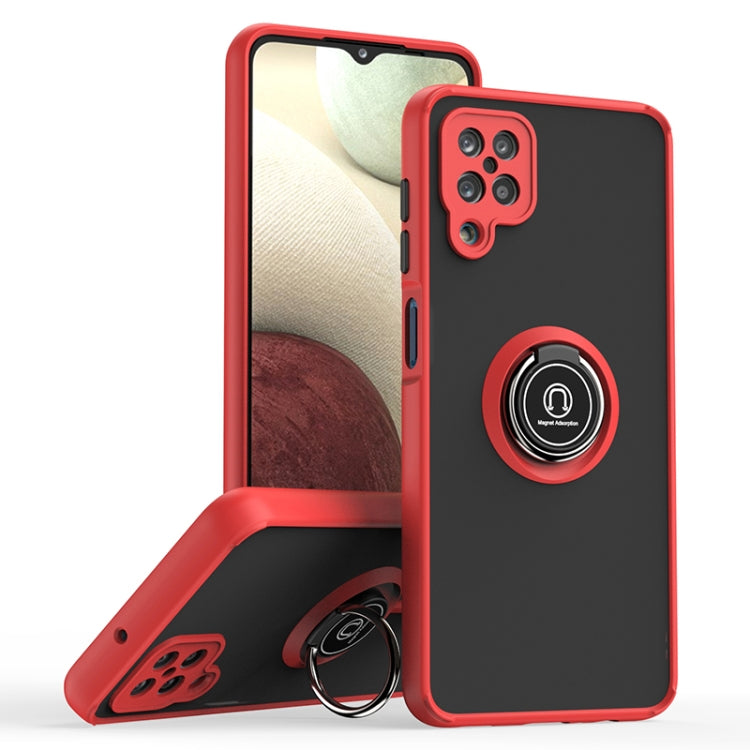 For Samsung Galaxy A12 Q Shadow I Ring Kickstand PC and TPU Hybrid Phone Case