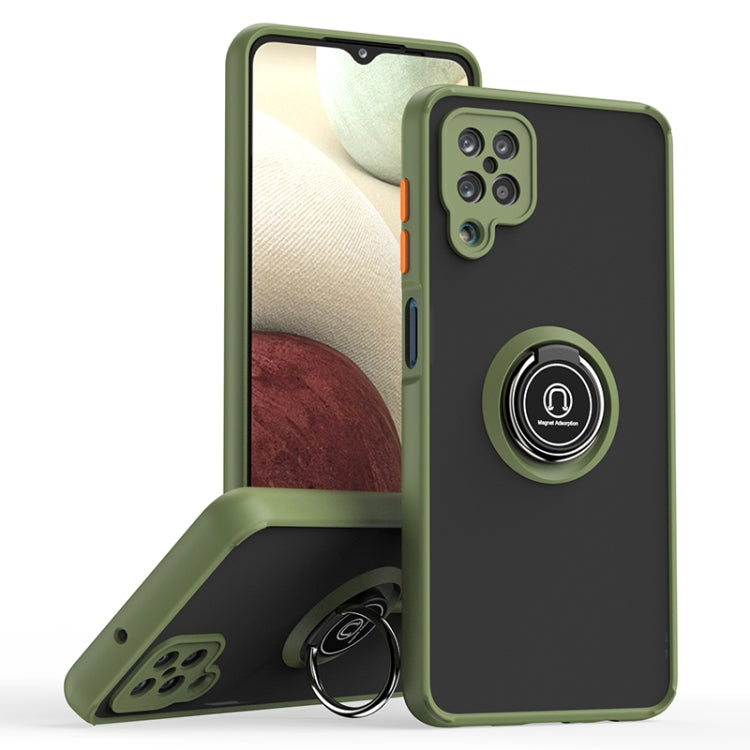 For Samsung Galaxy A12 Q Shadow I Ring Kickstand PC and TPU Hybrid Phone Case