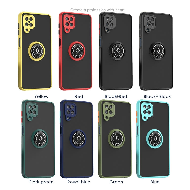 For Samsung Galaxy A12 Q Shadow I Ring Kickstand PC and TPU Hybrid Phone Case