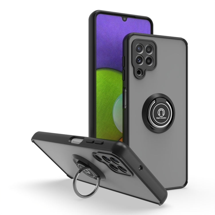 For Samsung Galaxy A22 4G Q Shadow I Ring Kickstand PC and TPU Hybrid Phone Case