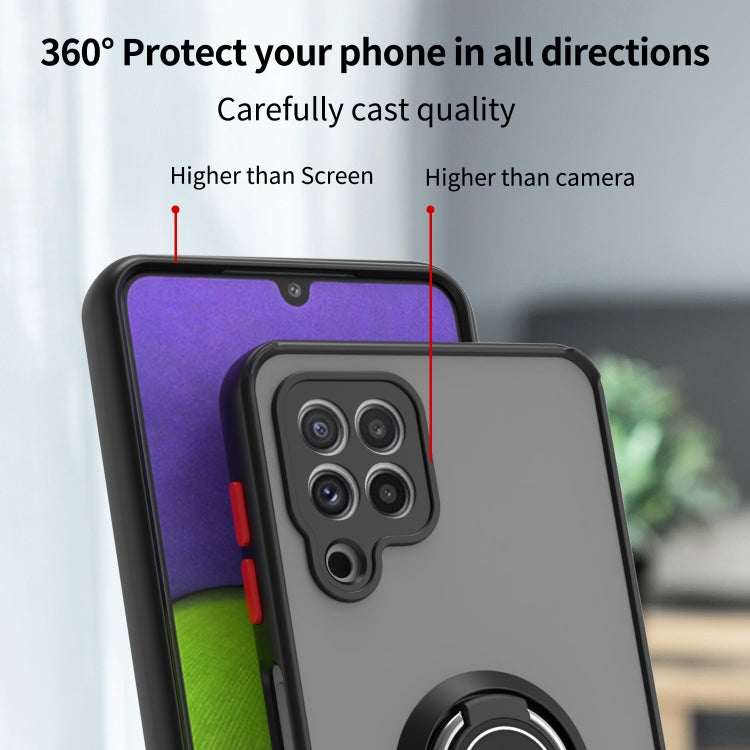 For Samsung Galaxy A22 4G Q Shadow I Ring Kickstand PC and TPU Hybrid Phone Case