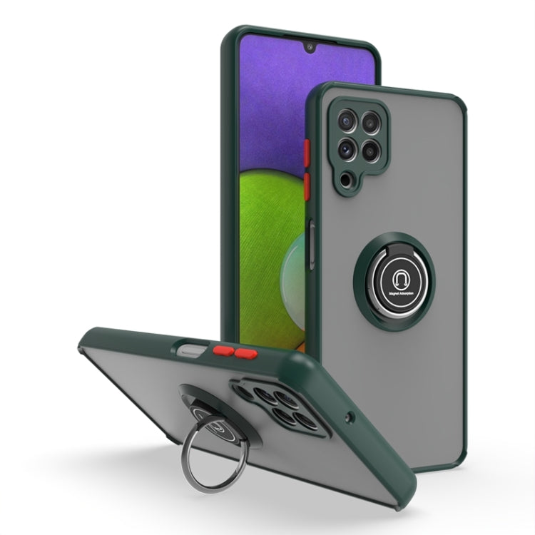 For Samsung Galaxy A22 4G Q Shadow I Ring Kickstand PC and TPU Hybrid Phone Case