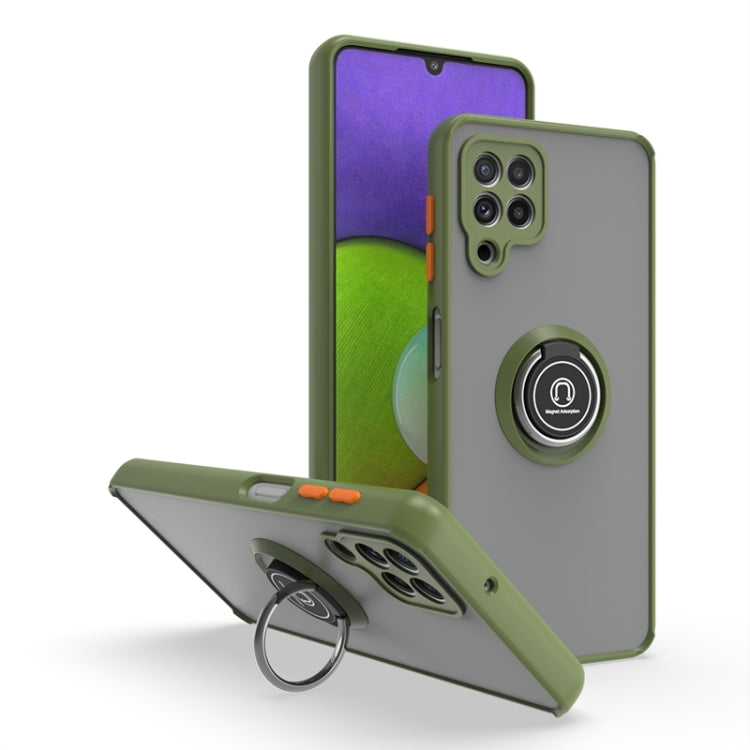For Samsung Galaxy A22 4G Q Shadow I Ring Kickstand PC and TPU Hybrid Phone Case