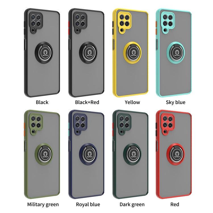 For Samsung Galaxy A22 4G Q Shadow I Ring Kickstand PC and TPU Hybrid Phone Case