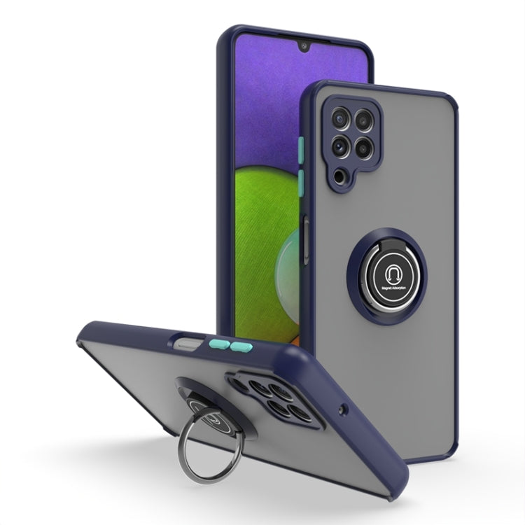 For Samsung Galaxy A22 4G Q Shadow I Ring Kickstand PC and TPU Hybrid Phone Case