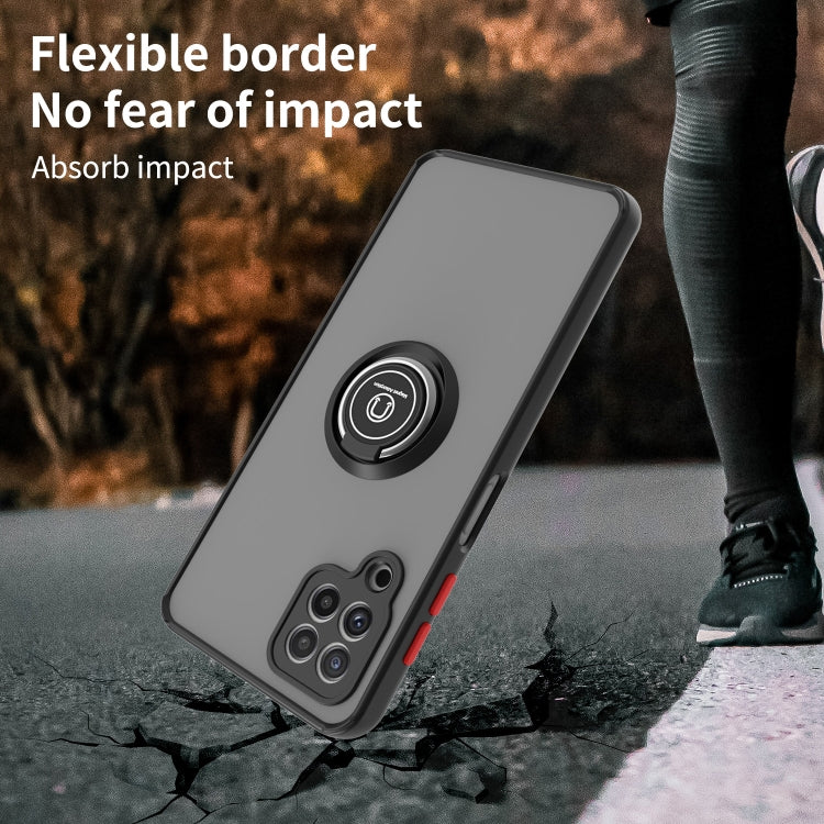 For Samsung Galaxy A22 4G Q Shadow I Ring Kickstand PC and TPU Hybrid Phone Case