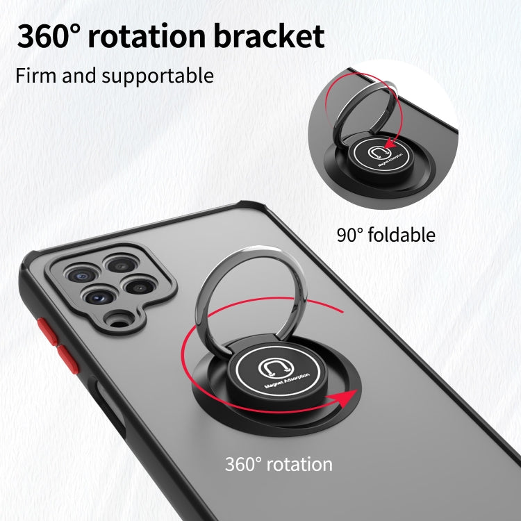 For Samsung Galaxy A22 4G Q Shadow I Ring Kickstand PC and TPU Hybrid Phone Case
