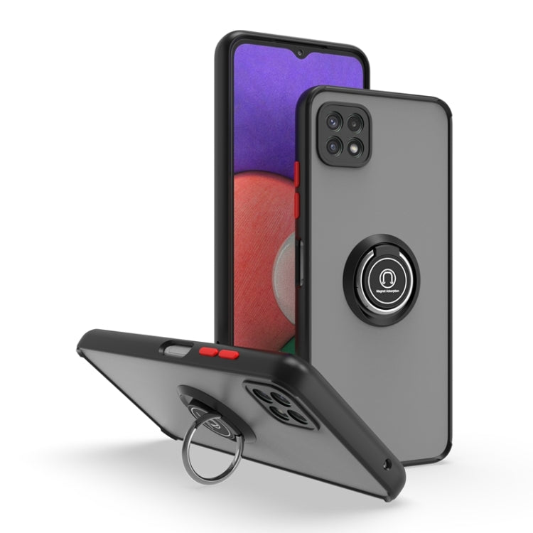 For Samsung Galaxy A22 5G Q Shadow I Ring Kickstand PC and TPU Hybrid Phone Case