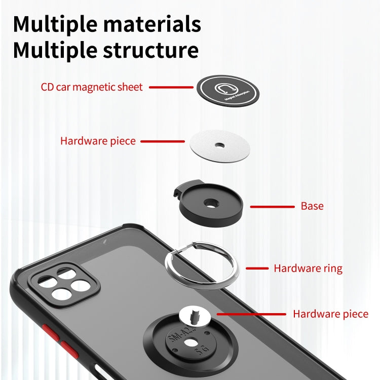 For Samsung Galaxy A22 5G Q Shadow I Ring Kickstand PC and TPU Hybrid Phone Case