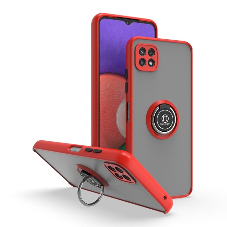 For Samsung Galaxy A22 5G Q Shadow I Ring Kickstand PC and TPU Hybrid Phone Case