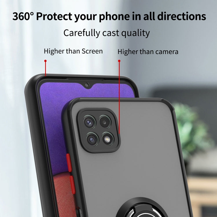 For Samsung Galaxy A22 5G Q Shadow I Ring Kickstand PC and TPU Hybrid Phone Case