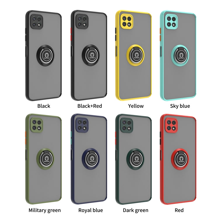 For Samsung Galaxy A22 5G Q Shadow I Ring Kickstand PC and TPU Hybrid Phone Case