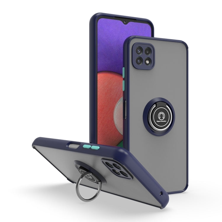 For Samsung Galaxy A22 5G Q Shadow I Ring Kickstand PC and TPU Hybrid Phone Case