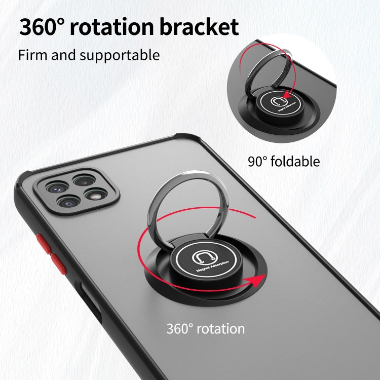 For Samsung Galaxy A22 5G Q Shadow I Ring Kickstand PC and TPU Hybrid Phone Case
