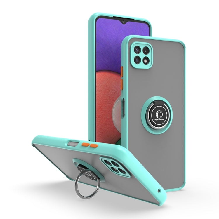 For Samsung Galaxy A22 5G Q Shadow I Ring Kickstand PC and TPU Hybrid Phone Case