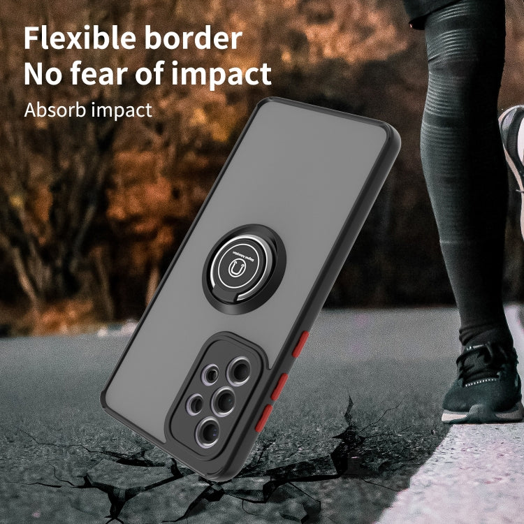 For Samsung Galaxy A33 5G Q Shadow I Ring Kickstand PC and TPU Hybrid Phone Case