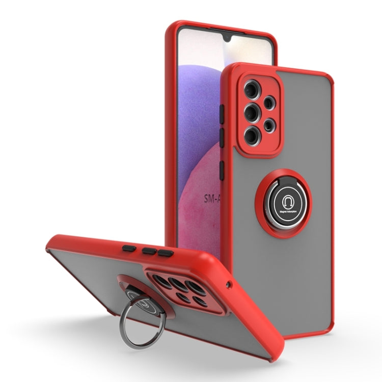 For Samsung Galaxy A33 5G Q Shadow I Ring Kickstand PC and TPU Hybrid Phone Case