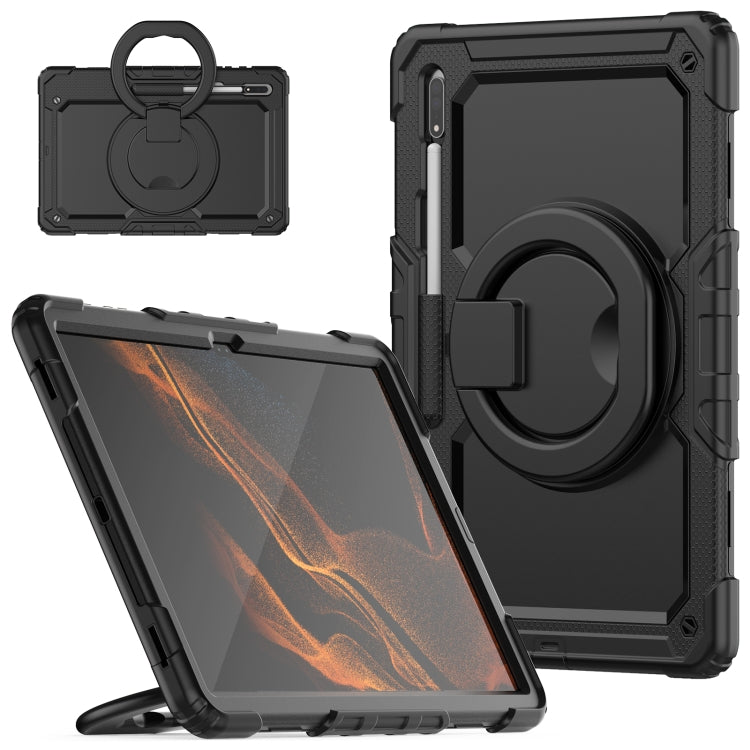 For Samsung Galaxy Tab S8 Ultra Shoulder Strap Silicone + PC Tablet Case