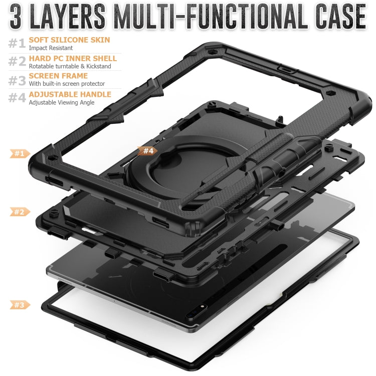 For Samsung Galaxy Tab S8 Ultra Shoulder Strap Silicone + PC Tablet Case