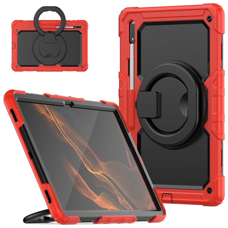 For Samsung Galaxy Tab S8 Ultra Shoulder Strap Silicone + PC Tablet Case
