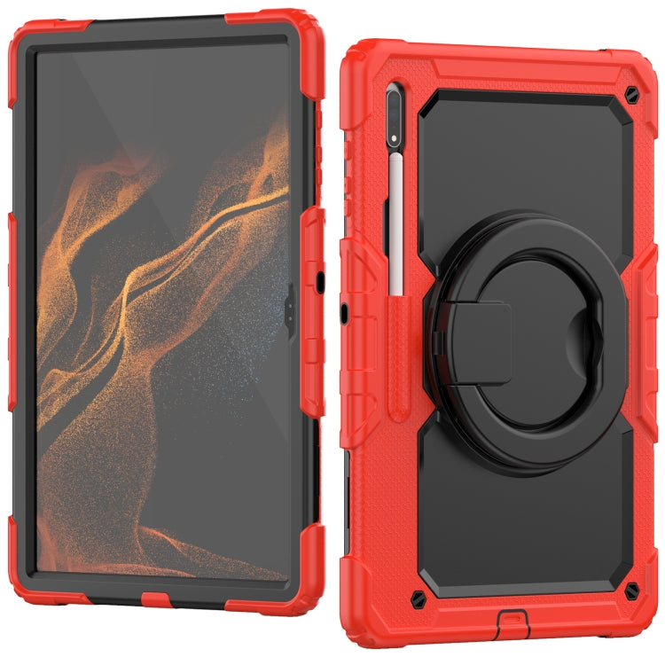 For Samsung Galaxy Tab S8 Ultra Shoulder Strap Silicone + PC Tablet Case