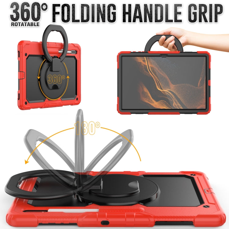 For Samsung Galaxy Tab S8 Ultra Shoulder Strap Silicone + PC Tablet Case