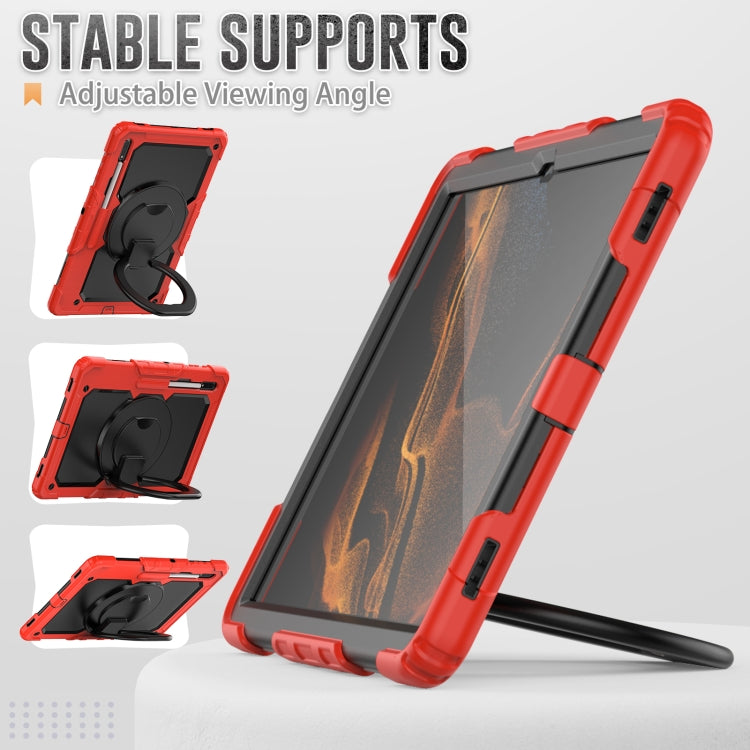 For Samsung Galaxy Tab S8 Ultra Shoulder Strap Silicone + PC Tablet Case