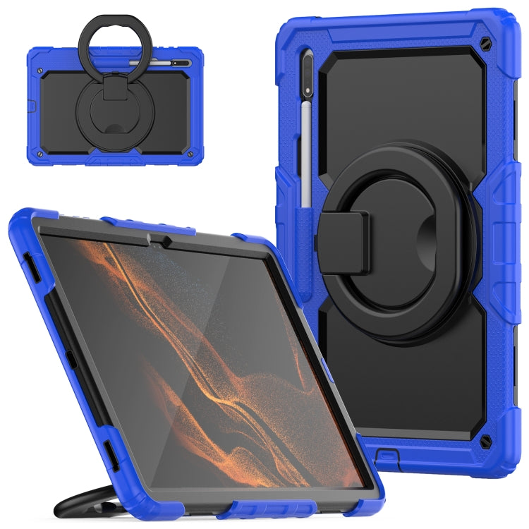 For Samsung Galaxy Tab S8 Ultra Shoulder Strap Silicone + PC Tablet Case