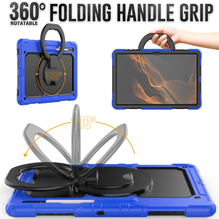 For Samsung Galaxy Tab S8 Ultra Shoulder Strap Silicone + PC Tablet Case