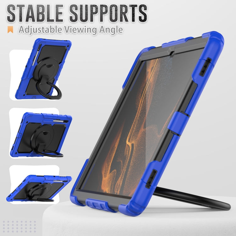 For Samsung Galaxy Tab S8 Ultra Shoulder Strap Silicone + PC Tablet Case