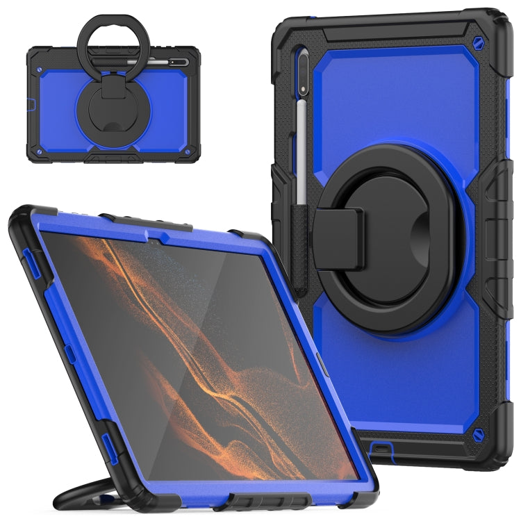For Samsung Galaxy Tab S8 Ultra Shoulder Strap Silicone + PC Tablet Case