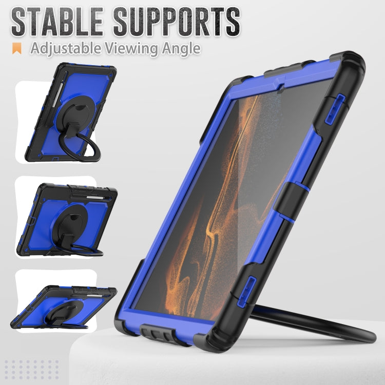 For Samsung Galaxy Tab S8 Ultra Shoulder Strap Silicone + PC Tablet Case