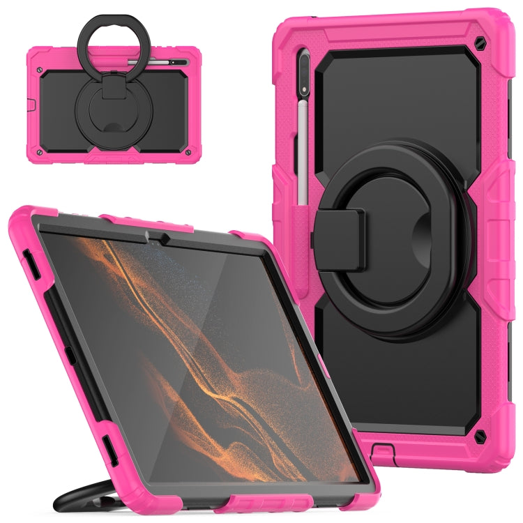 For Samsung Galaxy Tab S8 Ultra Shoulder Strap Silicone + PC Tablet Case