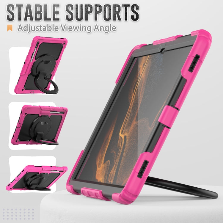 For Samsung Galaxy Tab S8 Ultra Shoulder Strap Silicone + PC Tablet Case