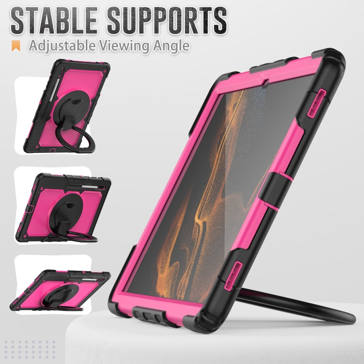 For Samsung Galaxy Tab S8 Ultra Shoulder Strap Silicone + PC Tablet Case