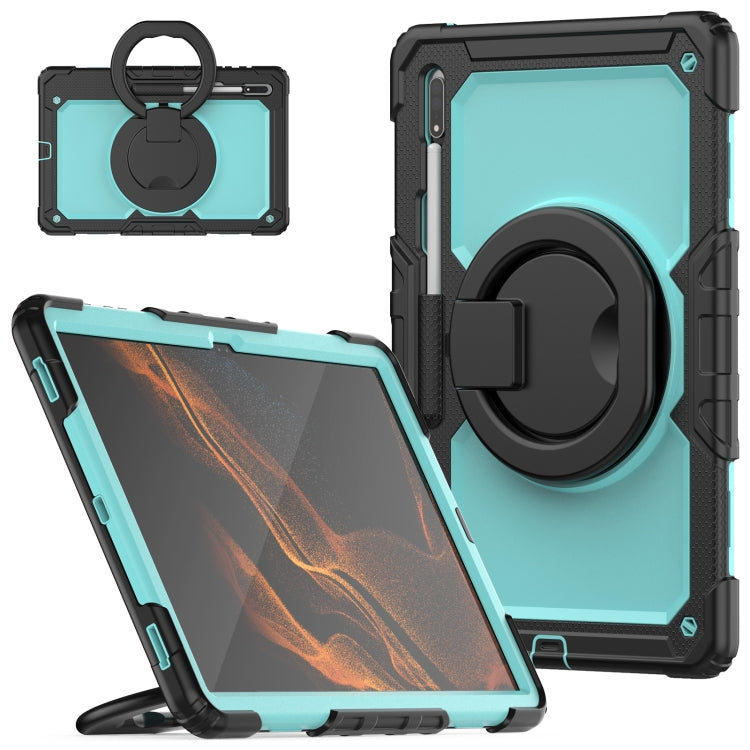 For Samsung Galaxy Tab S8 Ultra Shoulder Strap Silicone + PC Tablet Case