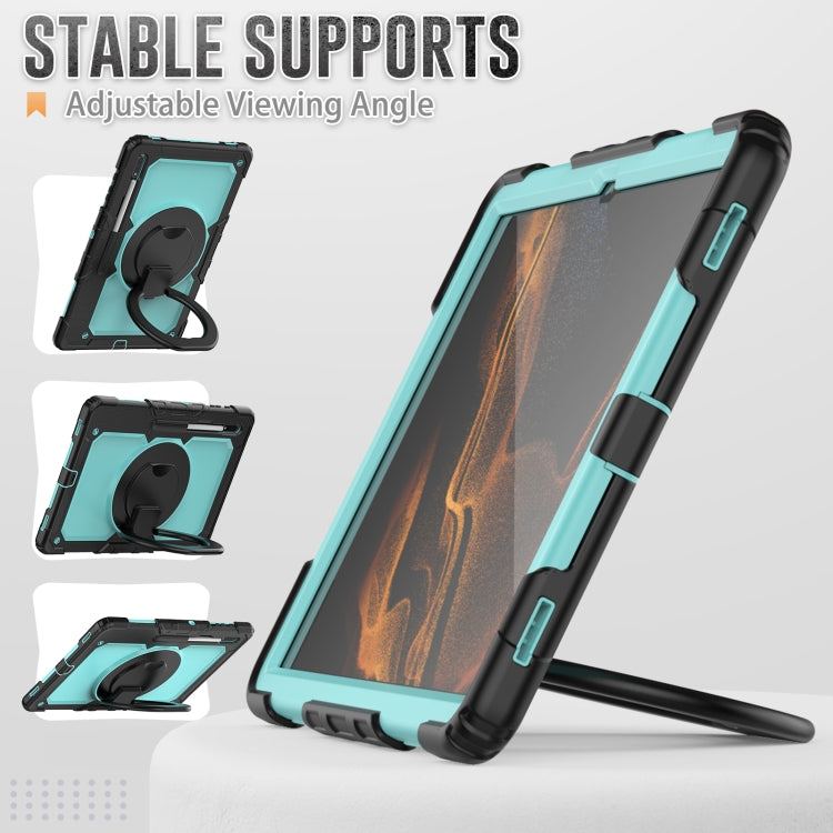 For Samsung Galaxy Tab S8 Ultra Shoulder Strap Silicone + PC Tablet Case