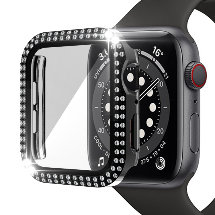 Double-Row Diamond PC+Tempered Glass Watch Case For Apple Watch Series 3&2&1 38mm